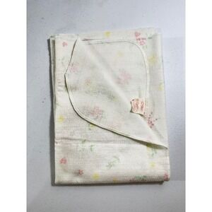 Vintage Chatham Baby Blanket Pastel Floral White Fleece Receiving Blanket 35x26